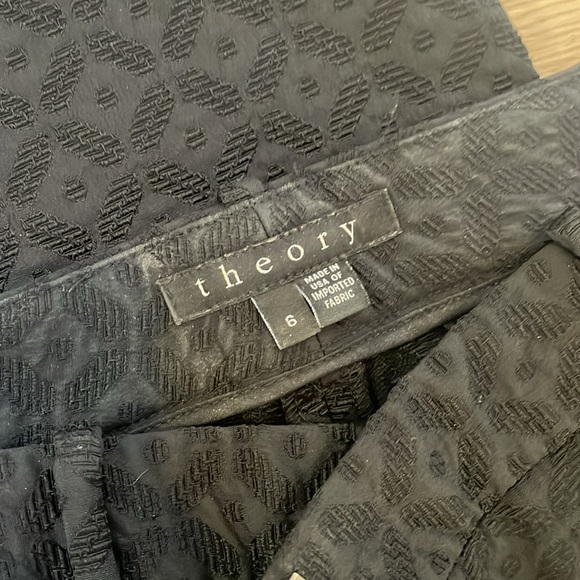 Theory matching top and pants, black brocade. Top is medium; pants size 6. - Picture 4 of 4